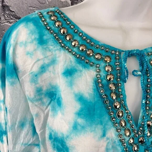 OSO Casuals Blue Tie Dye Tunic Stud Detail neck Size L - Picture 3 of 8